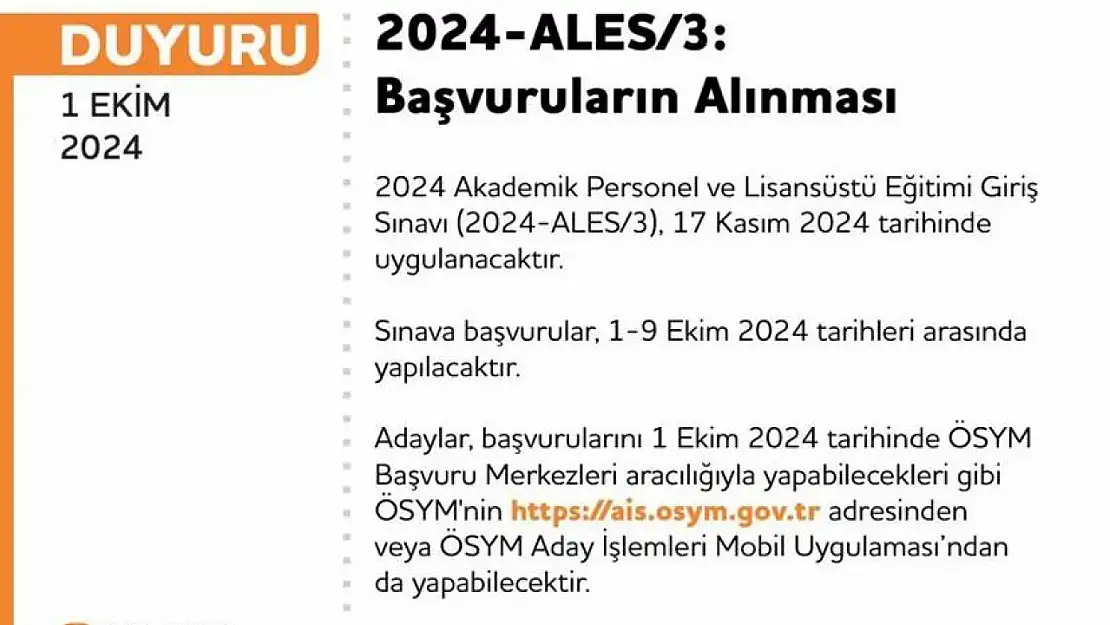 2024-ALES/3 başvuruları başladı!