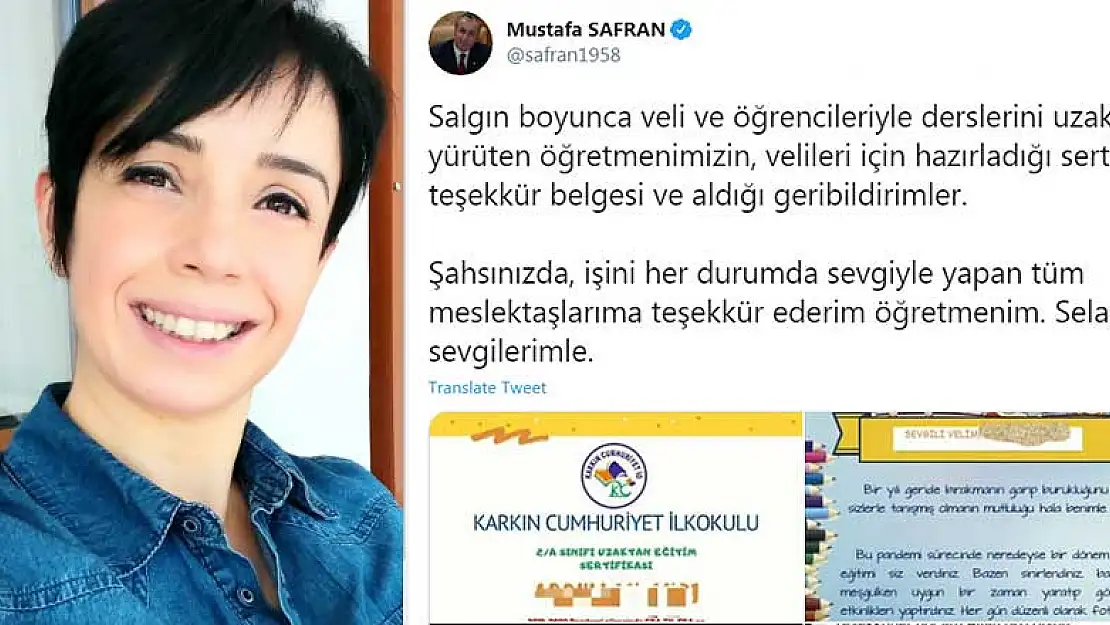 Milli Eğitim'den Konya'da öğretmenlik yapan Ayşegül Çolak 'a teşekkür