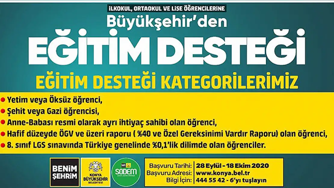 Konya Büyükşehir Belediyesi'nden Eğitim Desteği