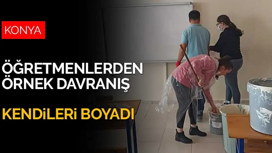 Konya Yunak'ta bir araya gelen öğretmenler okullarını boyadı 