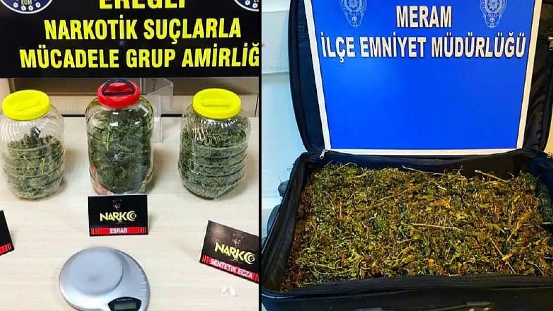 Konya'da polisin düzenlediği operasyonlarda 5 kilo esrar ele geçirildi