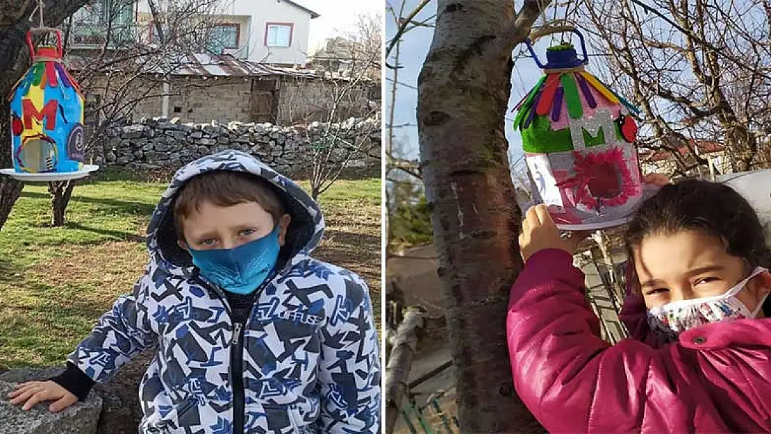 Konya'da ilkokul öğrencileri atık malzemelerden kuş yuvası yaptı