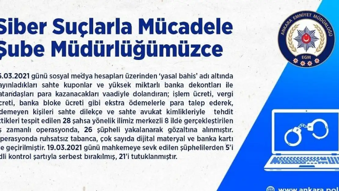 Başkent'te dev bahis operasyonu! Ankara Emniyeti böyle duyurdu