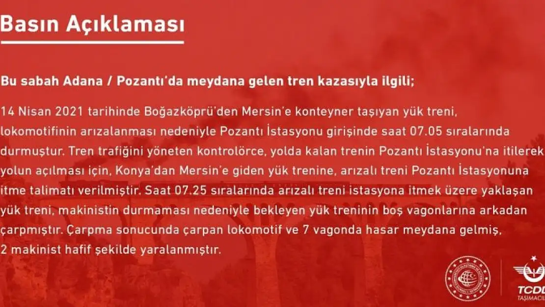 Konya-Mersin treni, yük trenine çarpmıştı! TCDD'den Pozantı'daki tren kazasıyla ilgili açıklama