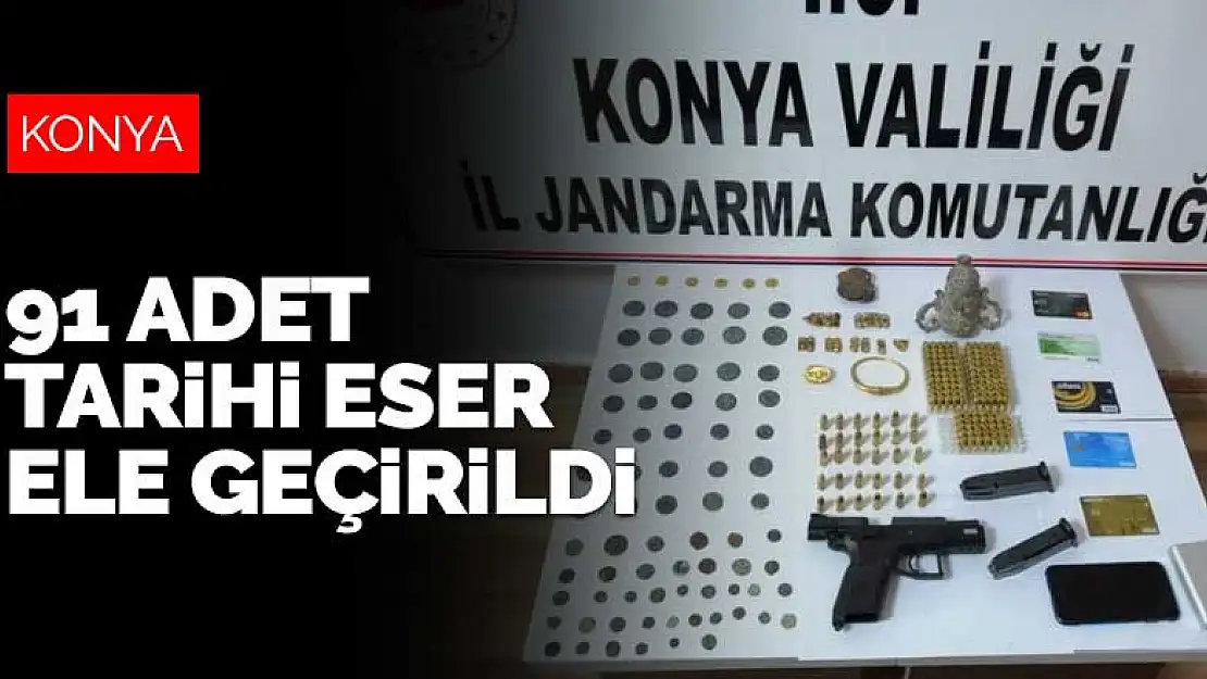 Konya'da jandarmanın düzenlediği operasyonda 91 adet tarihi eser ele geçirildi