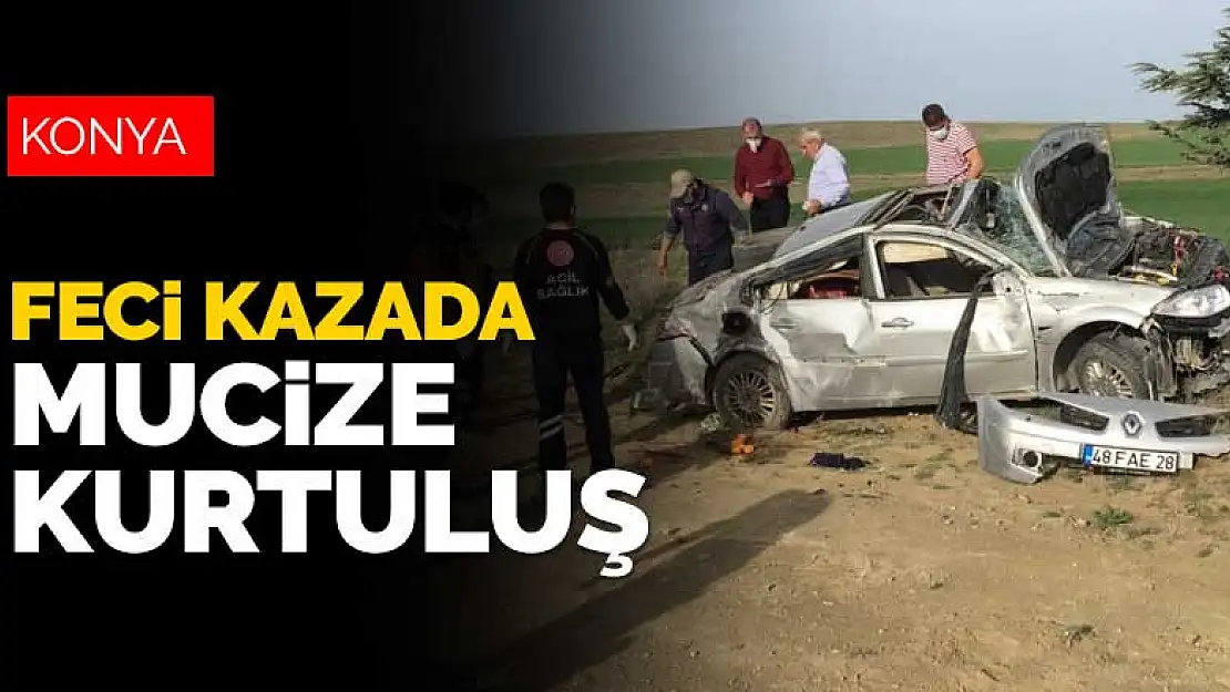 Konya'da hurdaya dönen otomobildeki yaşlı çiftin inanılmaz kurtuluşu