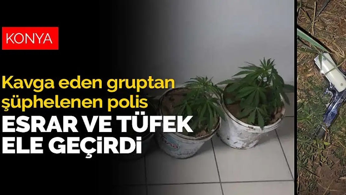 Konya'da kavga eden gruptan şüphelenen polis, 5 saksı esrar ve tüfek ele geçirdi