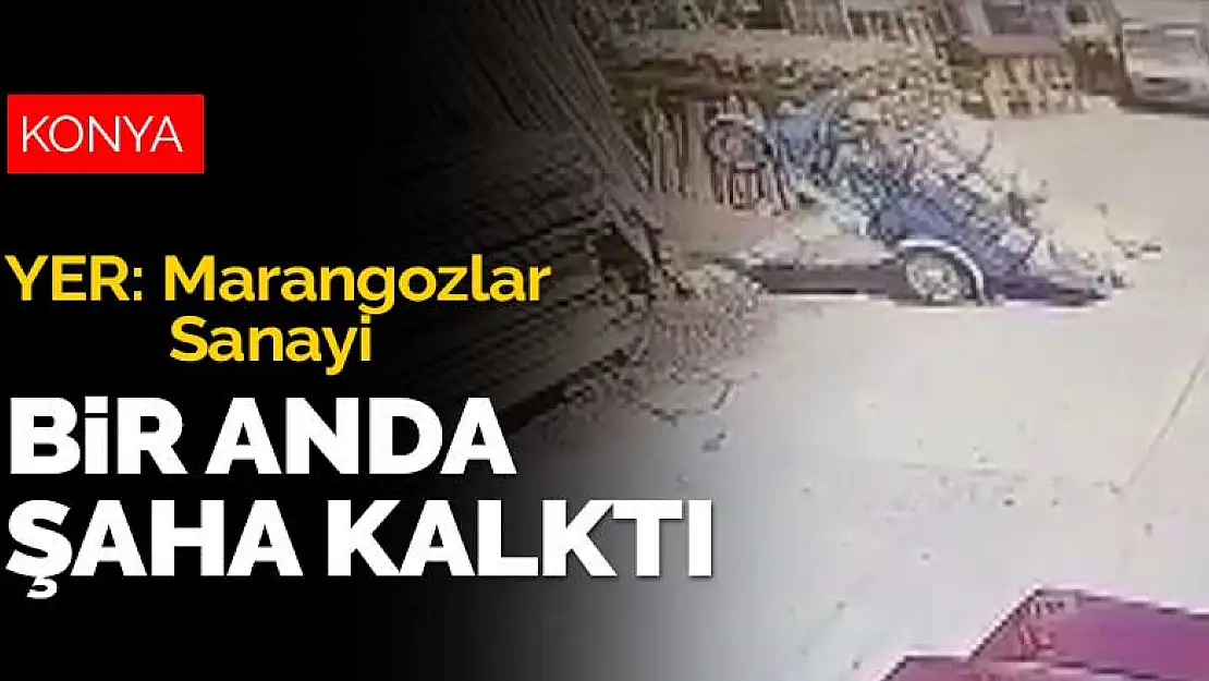 Konya Marangozlar Sanayi'de üzerine fazla yük yüklenen üç tekerlekli motosiklet şaha kalktı