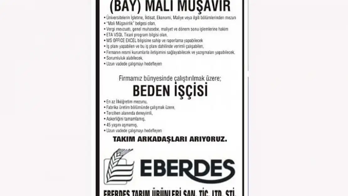 Eberdes firması eleman arıyor