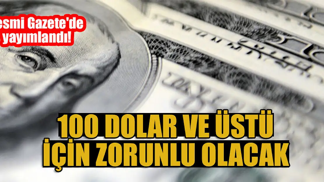 Resmi Gazete'de yayımlandı! 100 dolar ve üstü için zorunlu olacak