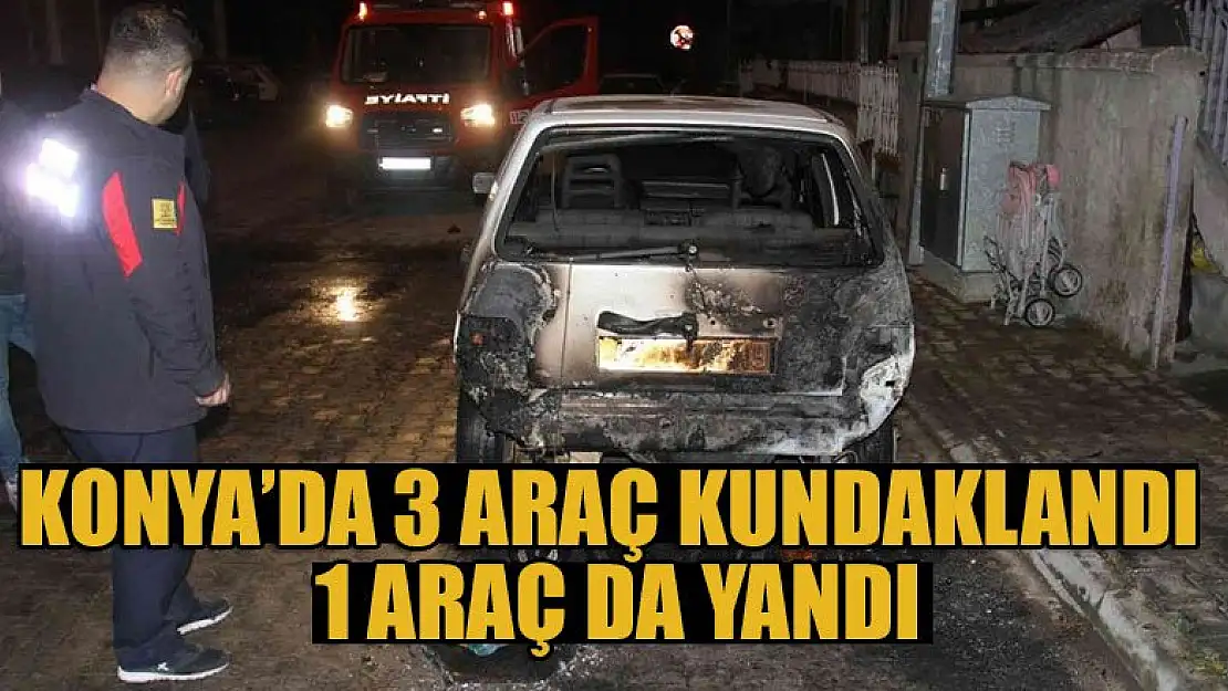 Konya'da 3 araç kundaklandı, 1 araç da yandı