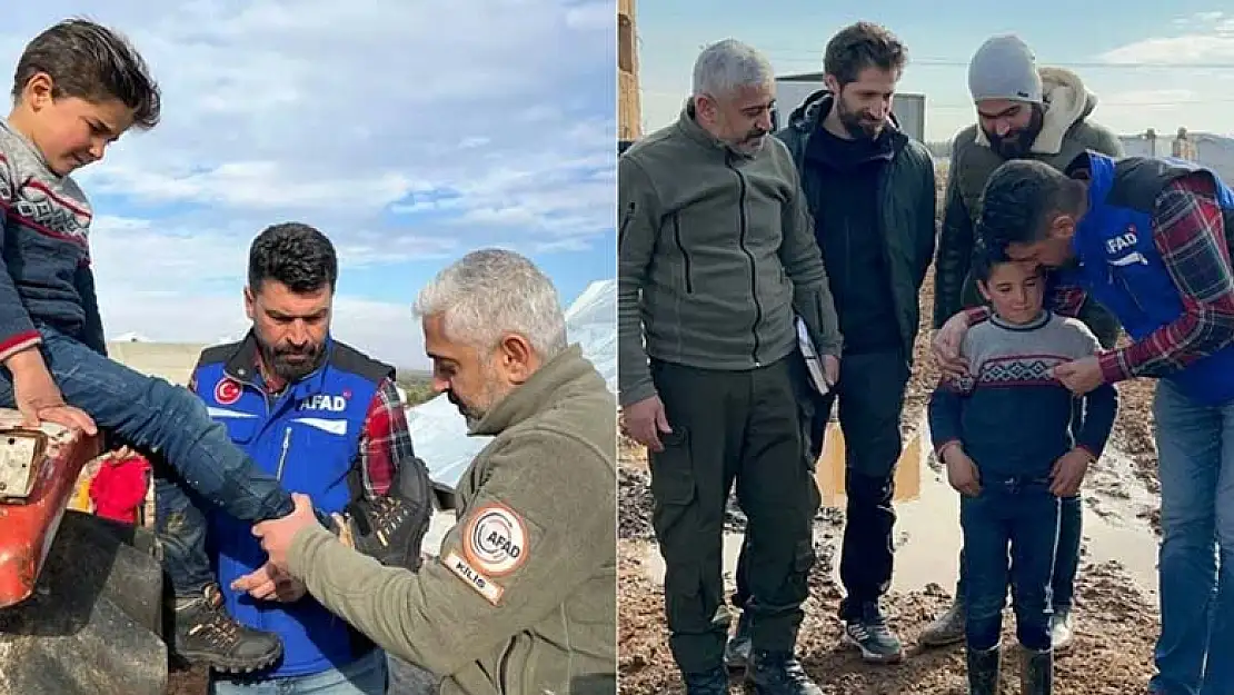 AFAD, İdlib'de üşüdüğü sırada fotoğrafı çekilen çocuğa ayakkabı hediye etti