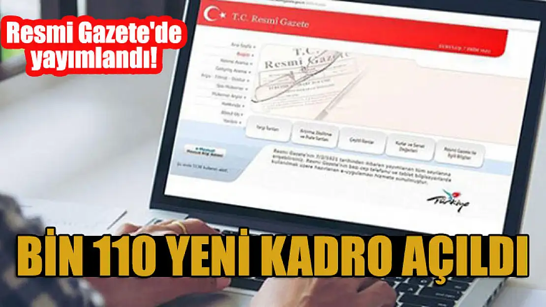 Resmi Gazete'de yayımlandı! Bin 110 yeni kadro açıldı