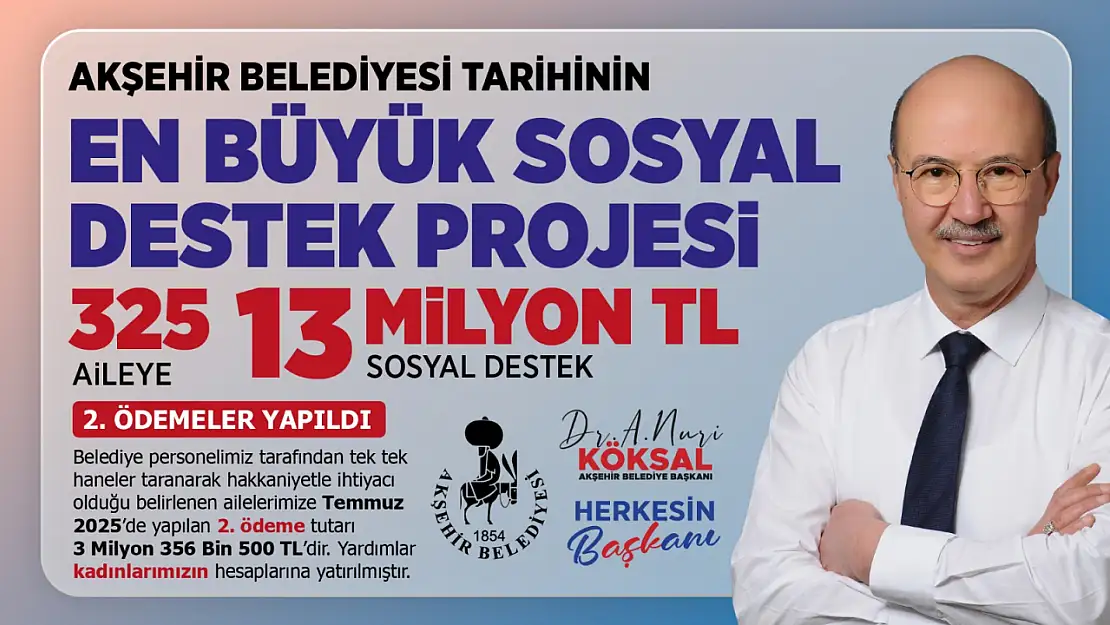 Akşehir Belediyesi'nden 325 aileye dev destek! İkinci taksit hesaplara yatırıldı