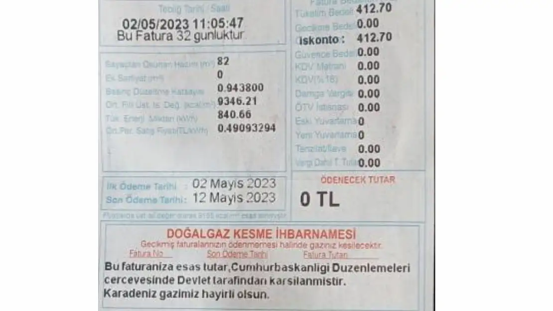 Doğalgaz faturaları '0' TL gelmeye başladı