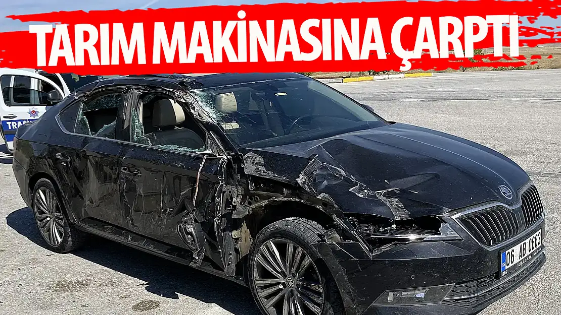 Konya'da otomobil tarım aletine çarptı: Maddi zarar var!