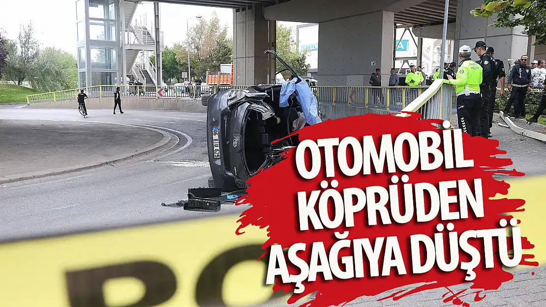 Konya'da otomobilin üst geçitten düştüğü kaza anı işte böyle görüntülendi