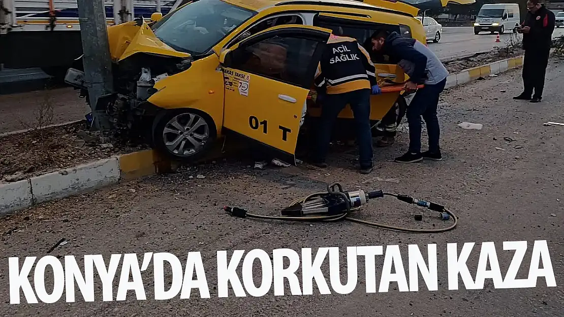 Konya'da ticari taksi direğe çarptı: 3 yaralı