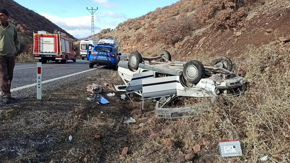 Konya'da virajı alamayan kaza takla attı: 4 kişi yaralandı