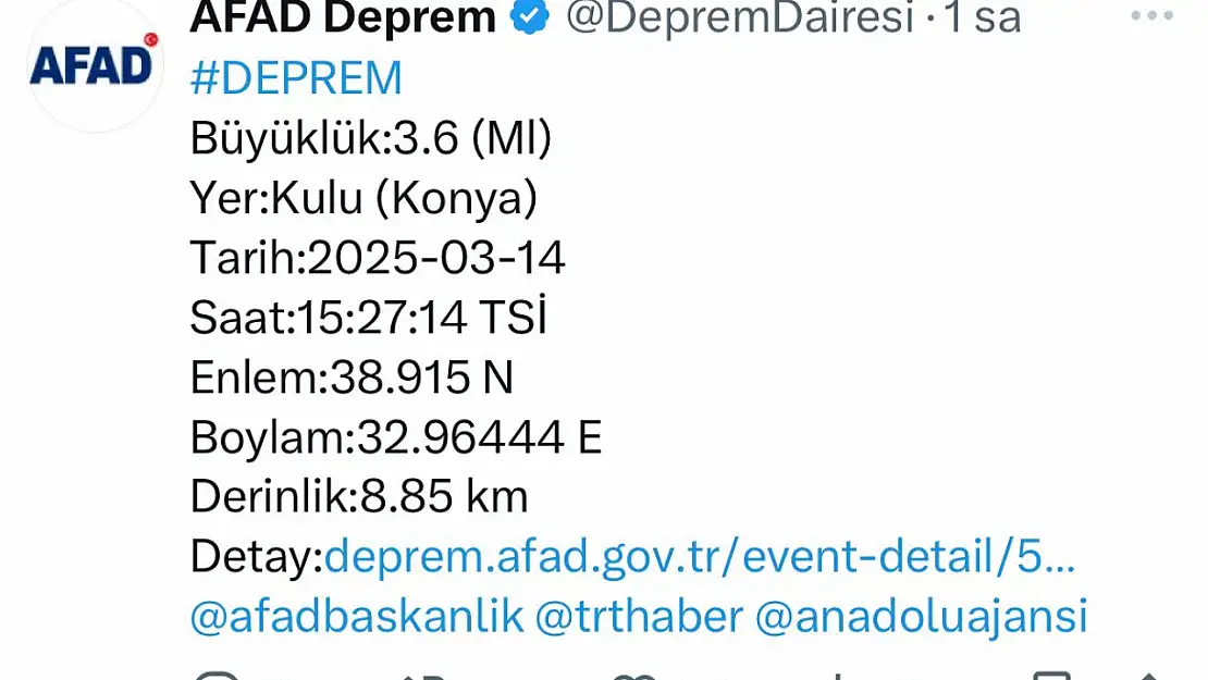 Kulu ilçesi peş peşe sallandı!