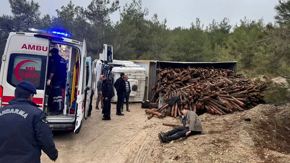 Odun yüklü kamyon devrildi: 3 yaralı