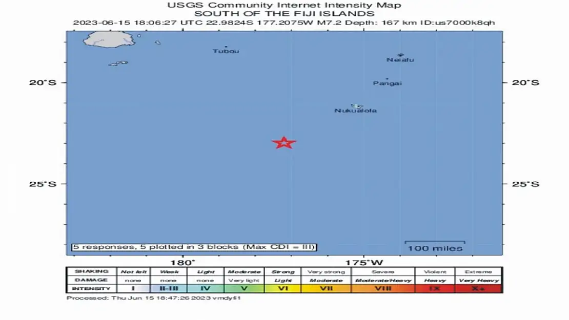 Tonga açıklarında 7.2 büyüklüğünde deprem