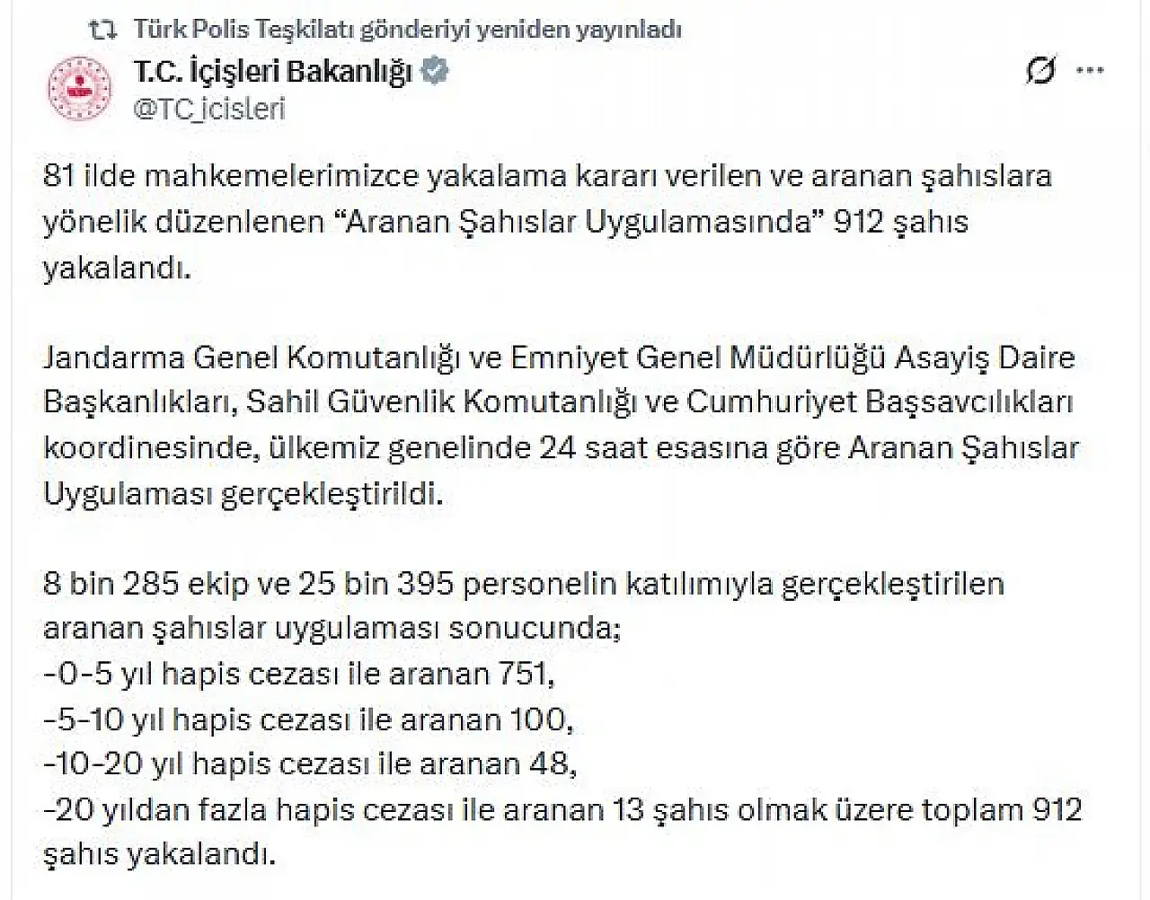 Konya dahil 81 ilde düğmeye basıldı! Aranan 912 kişi yakalandı
