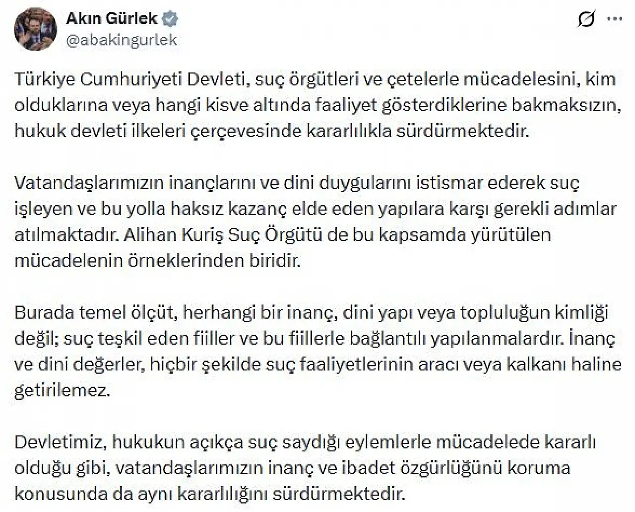 Adalet Bakanı Gürlek'ten dikkat çeken mesaj: Dini duyguları istismar eden yapılara karşı adım atılıyor