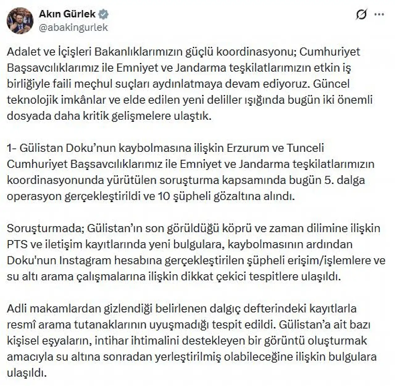 Gülistan Doku soruşturmasında çarpıcı gelişme