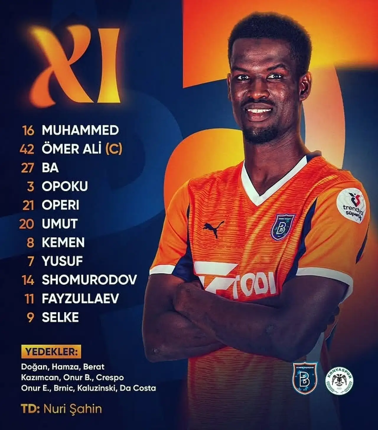 Başakşehir - Konyaspor maçı kadroları belli oldu