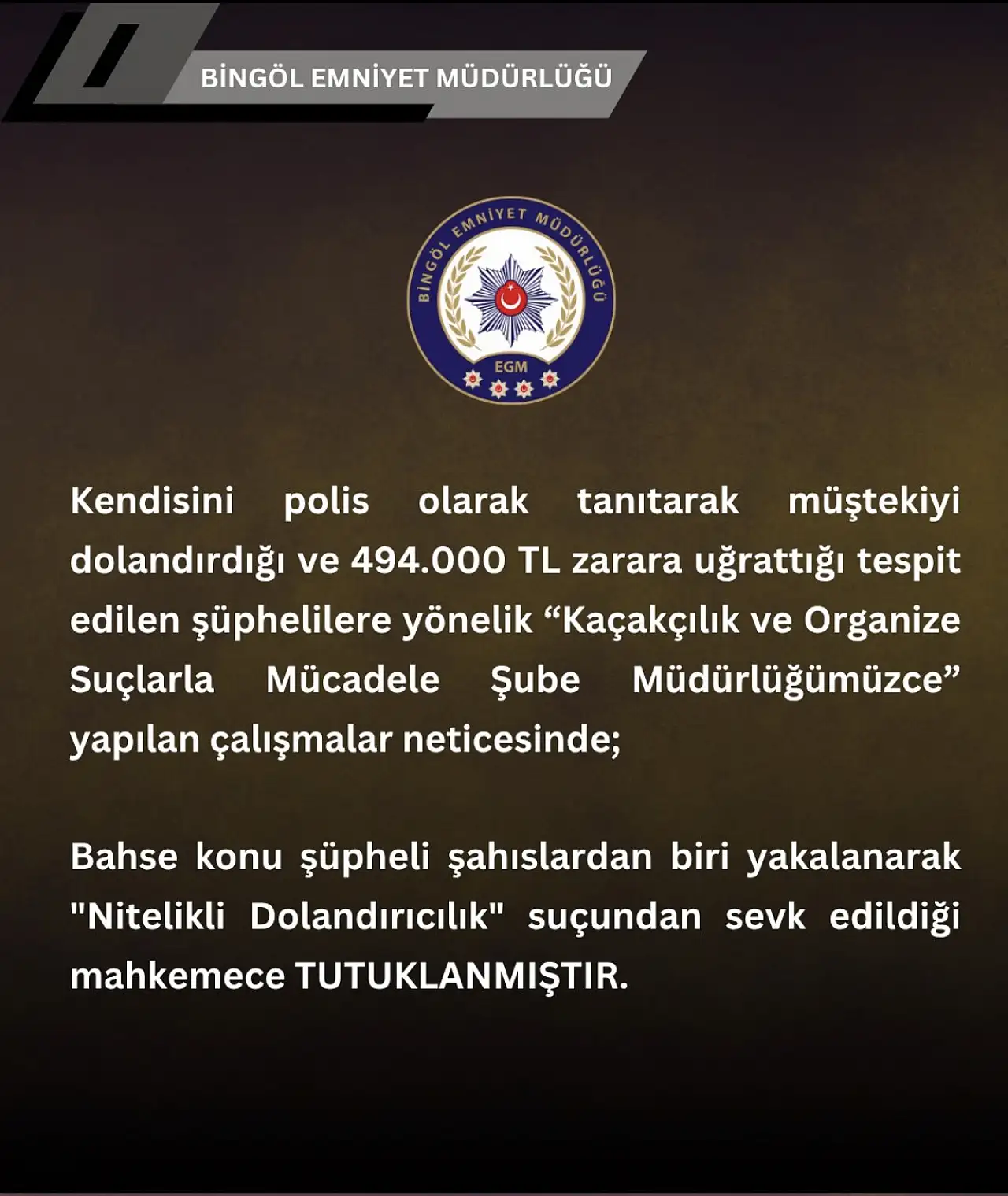 Kendini polis olarak tanıttı, 494 bin liralık vurgun yaptı