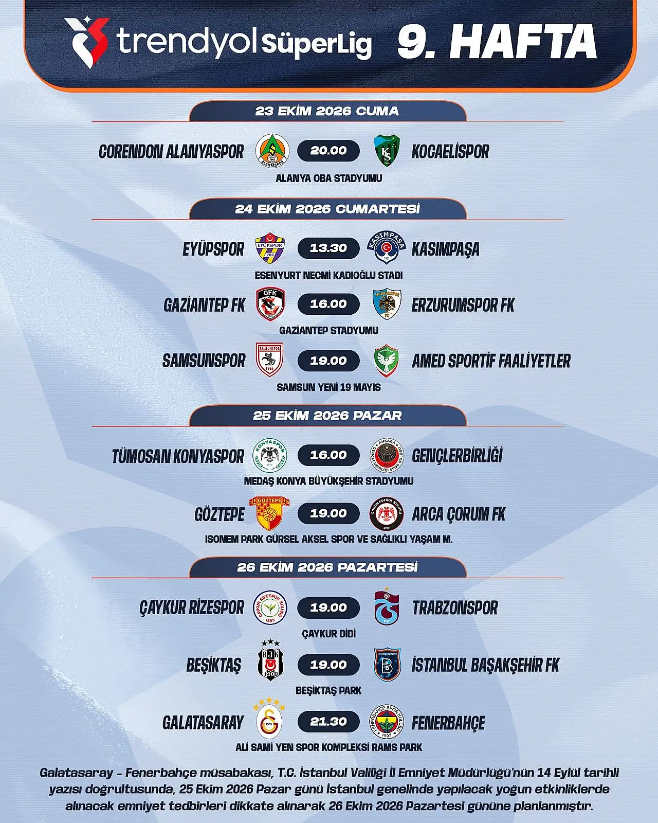 Konyaspor'un 7-16. hafta maç programı belli oldu