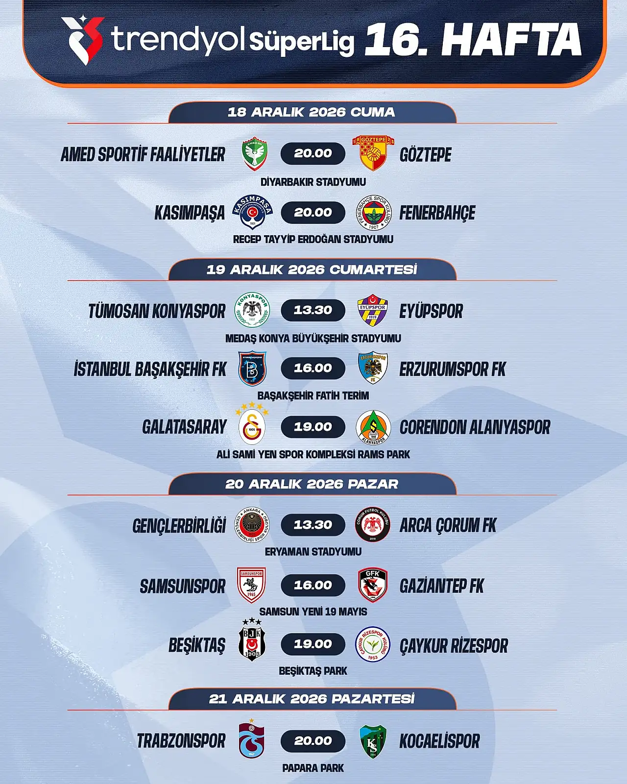 Konyaspor'un 7-16. hafta maç programı belli oldu