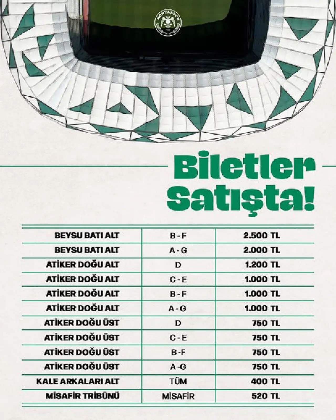 Konyaspor-Başakşehir maçının biletleri satışta en yüksek bilet 2 bin 500 TL