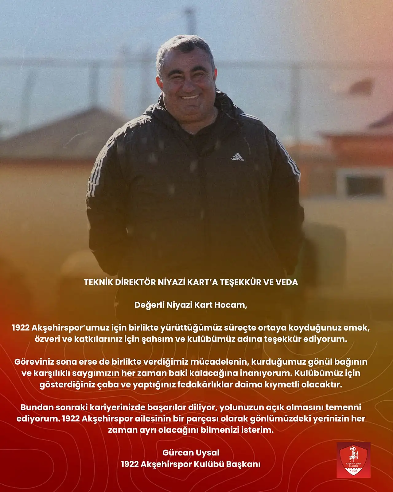 1922 Akşehirspor'da bir dönem kapandı! Niyazi Kart'a duygusal veda