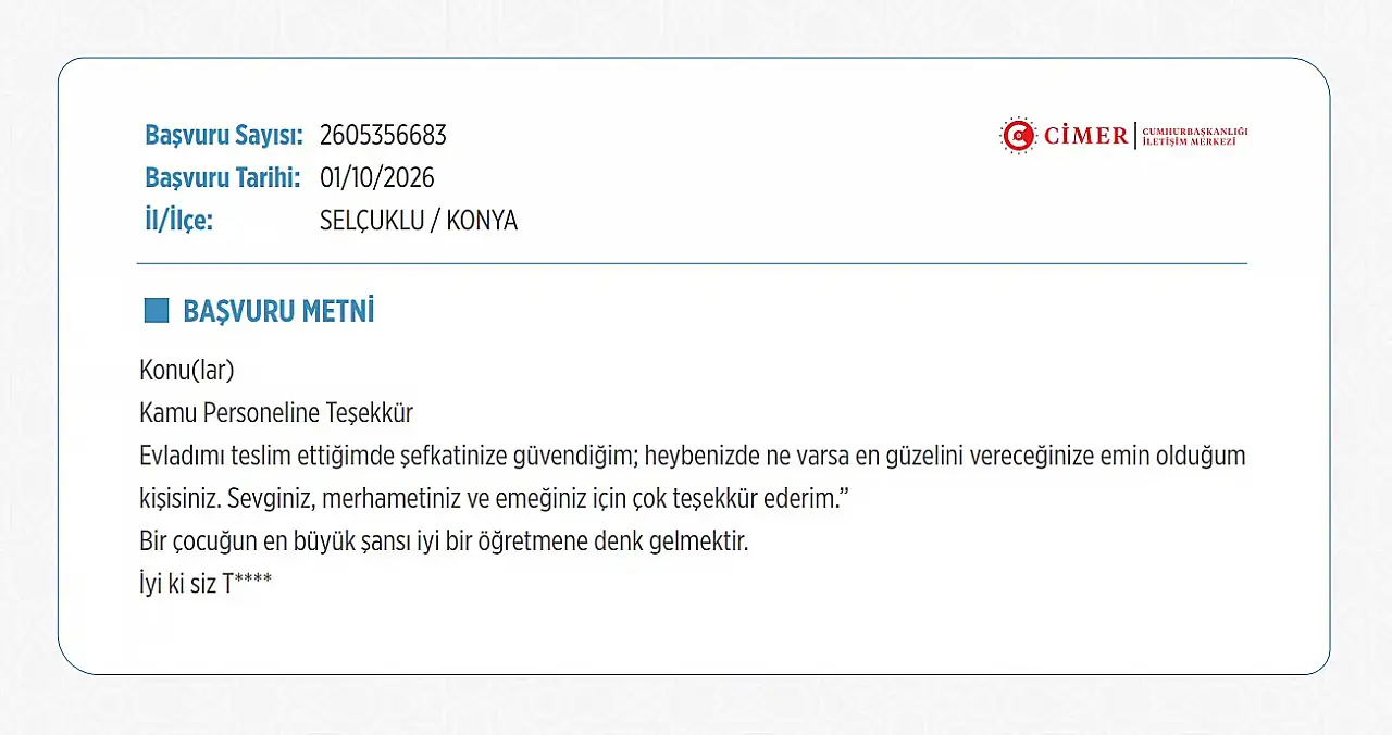 Konya'dan CİMER'e ulaşan mesaj duygulandırdı! Bir babanın öğretmene sözleri dikkat çekti