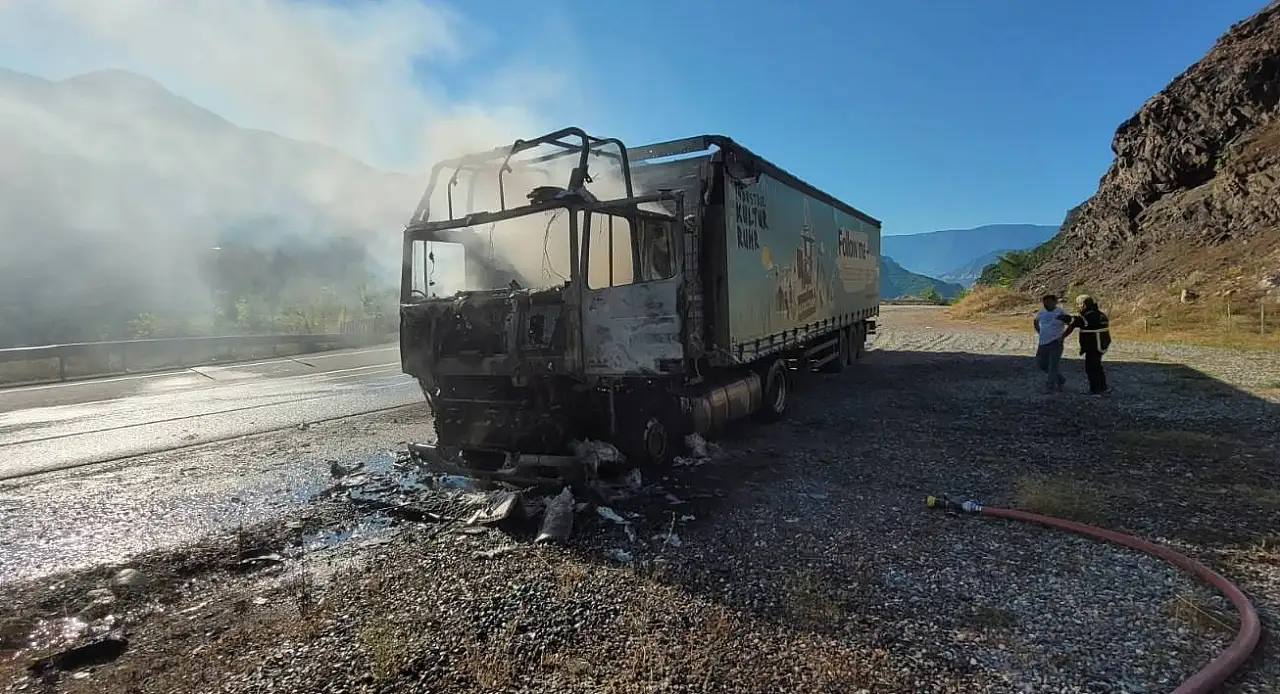 Seyir halindeki tır yandı