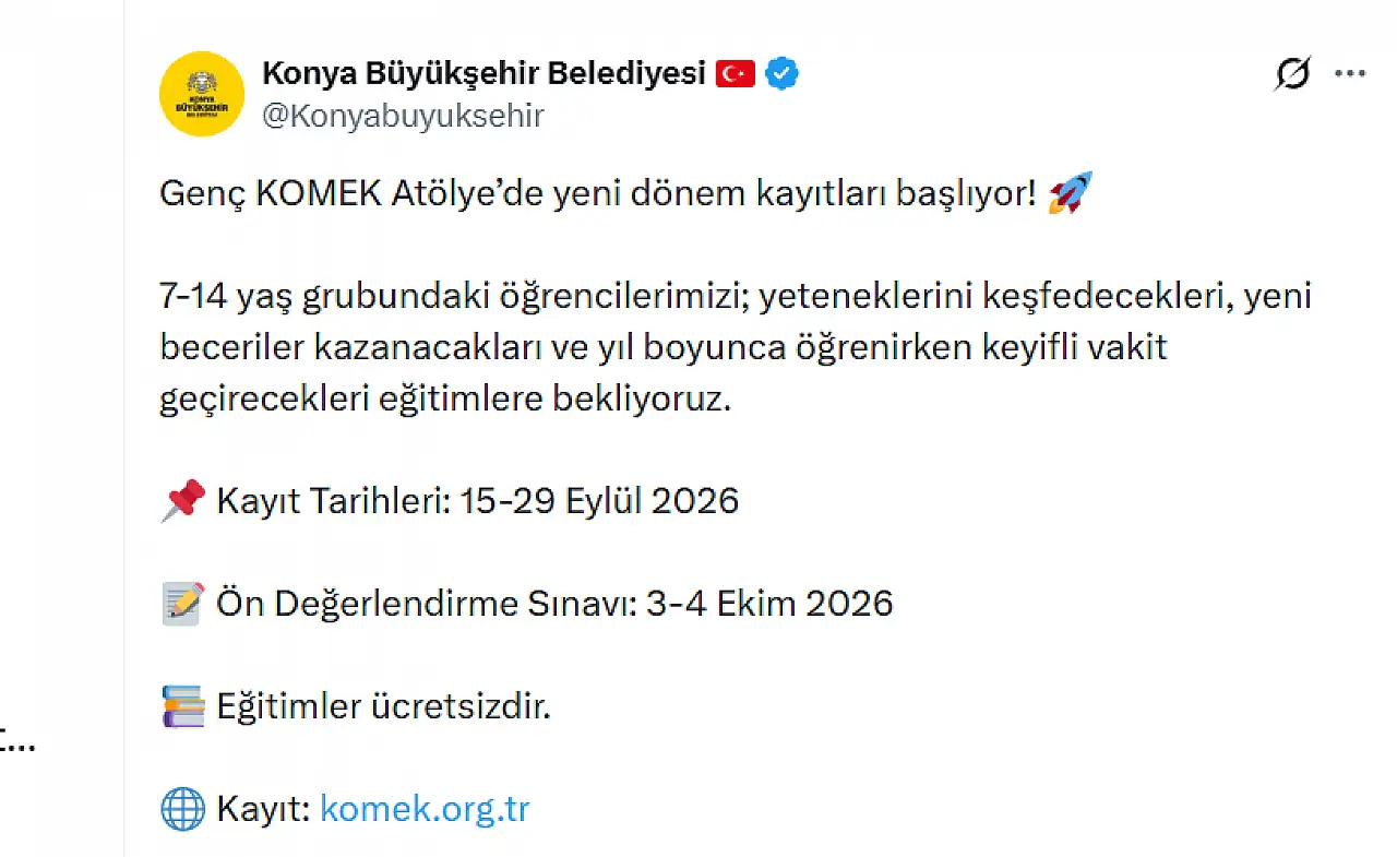 Konya'da KOMEK kurslarında yeni dönem başlıyor: İşte kayıt tarihi!