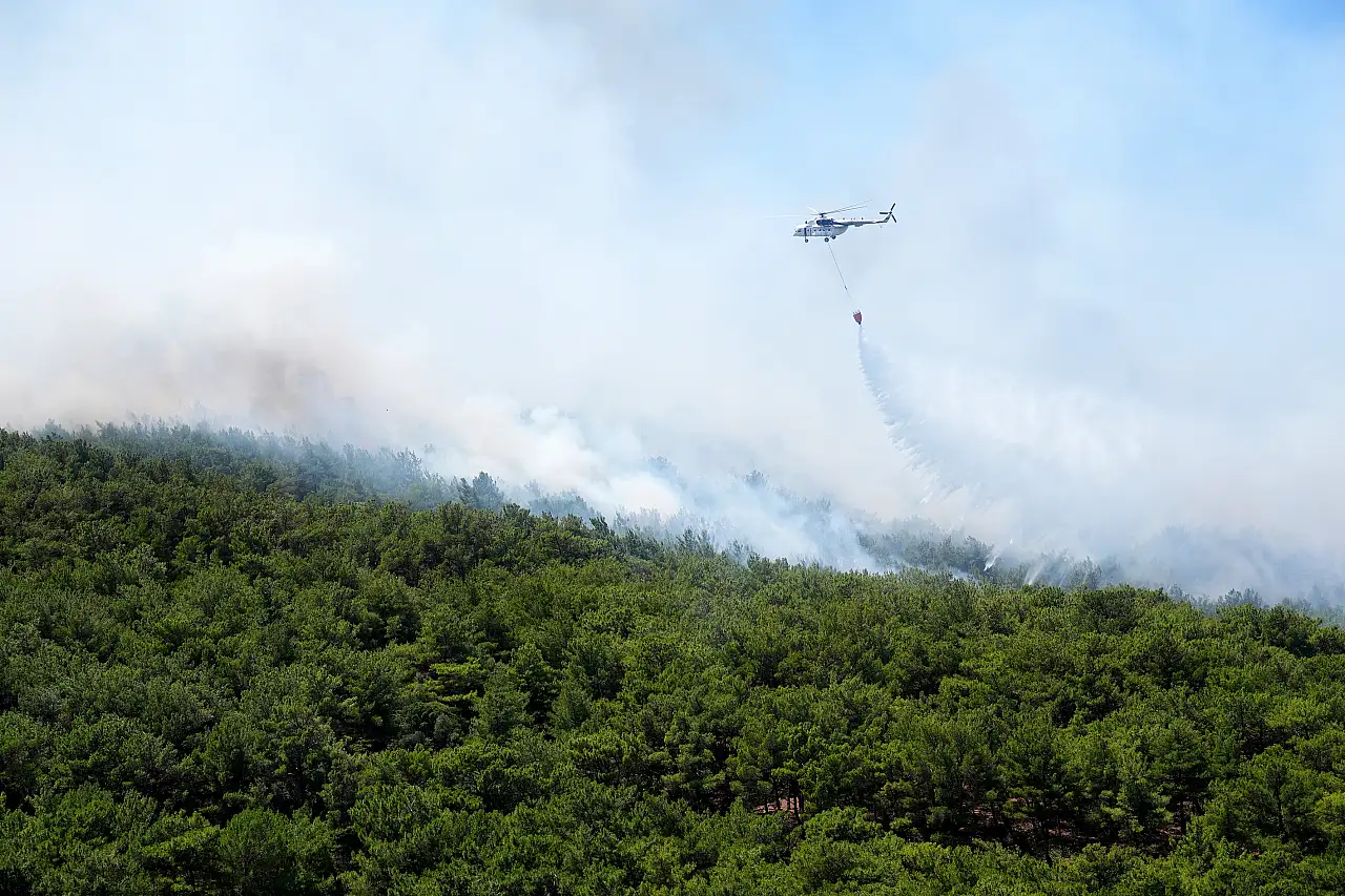 Çıkan yangına müdahale sürüyor