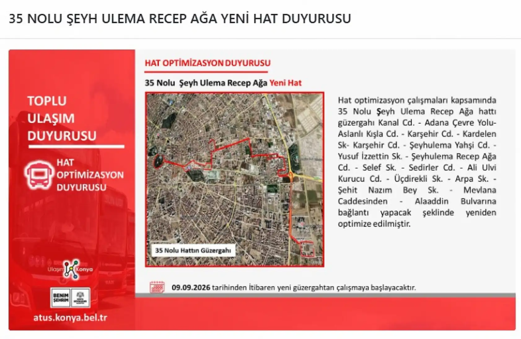 Konya'da birçok otobüs hat ve güzargahı değişti
