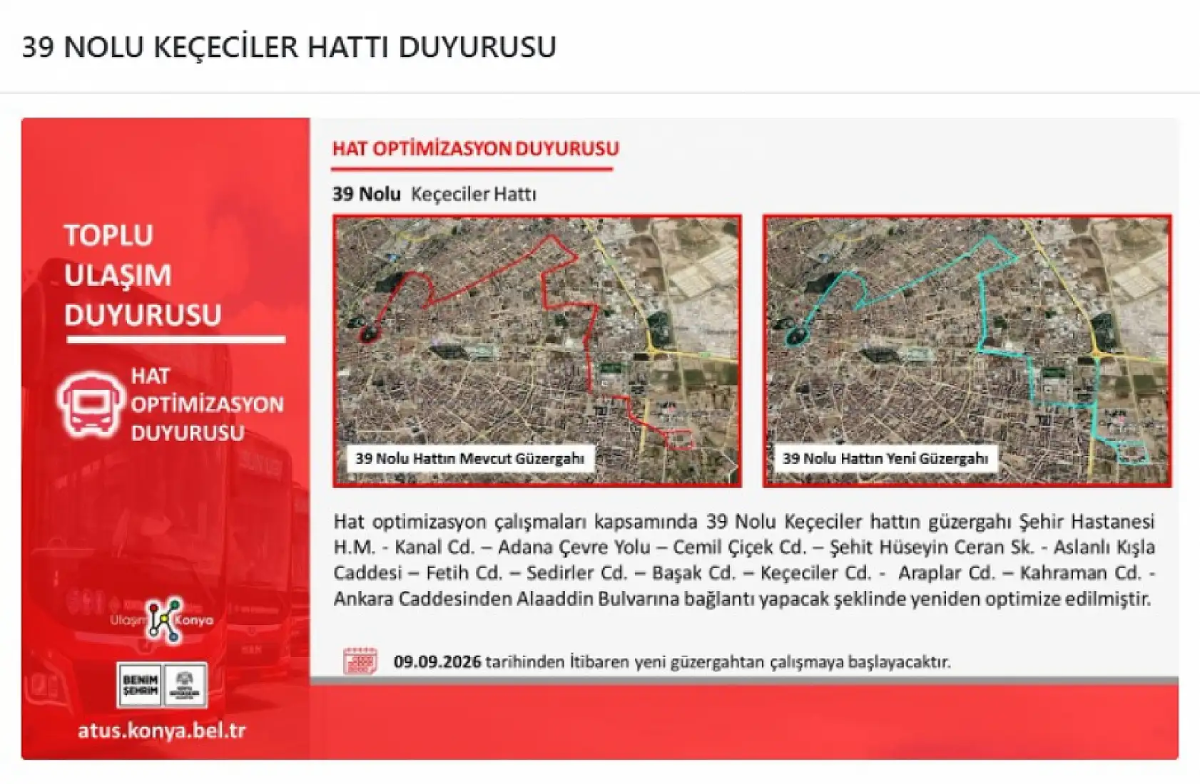Konya'da birçok otobüs hat ve güzargahı değişti