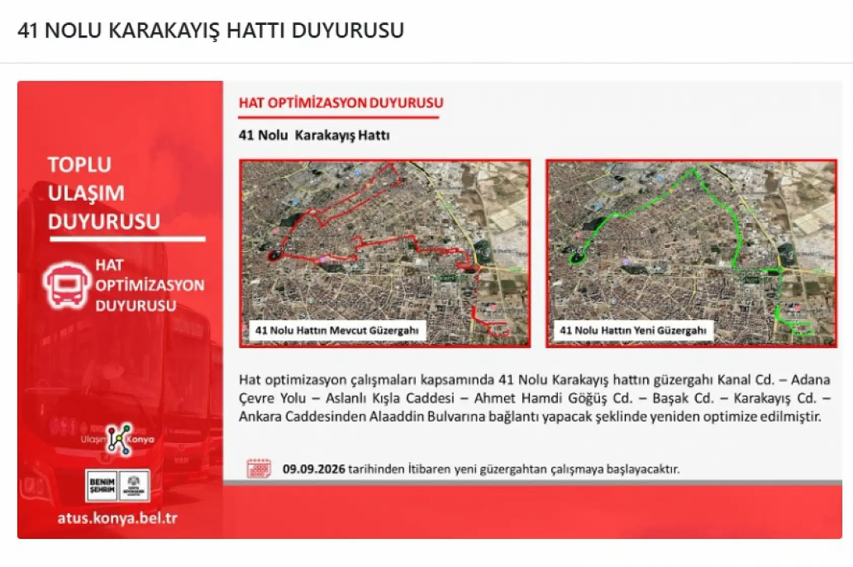 Konya'da birçok otobüs hat ve güzargahı değişti