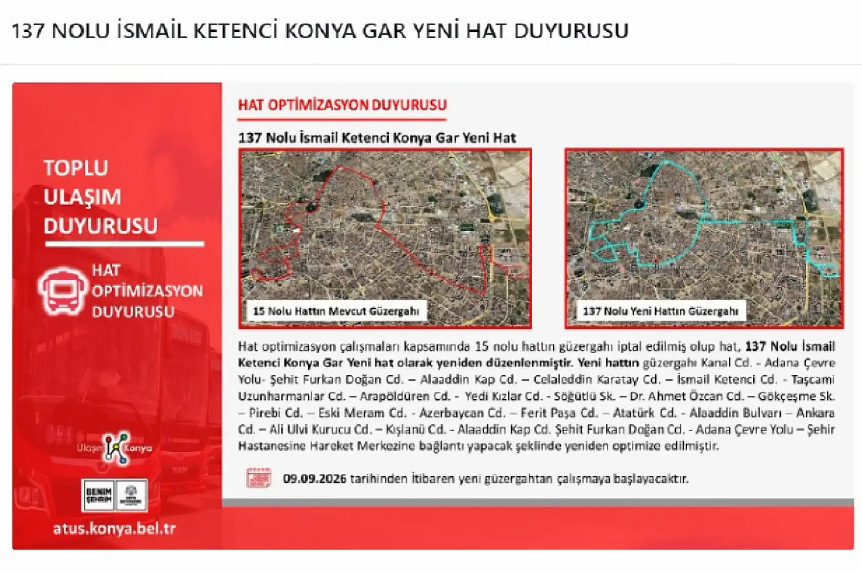 Konya'da birçok otobüs hat ve güzargahı değişti