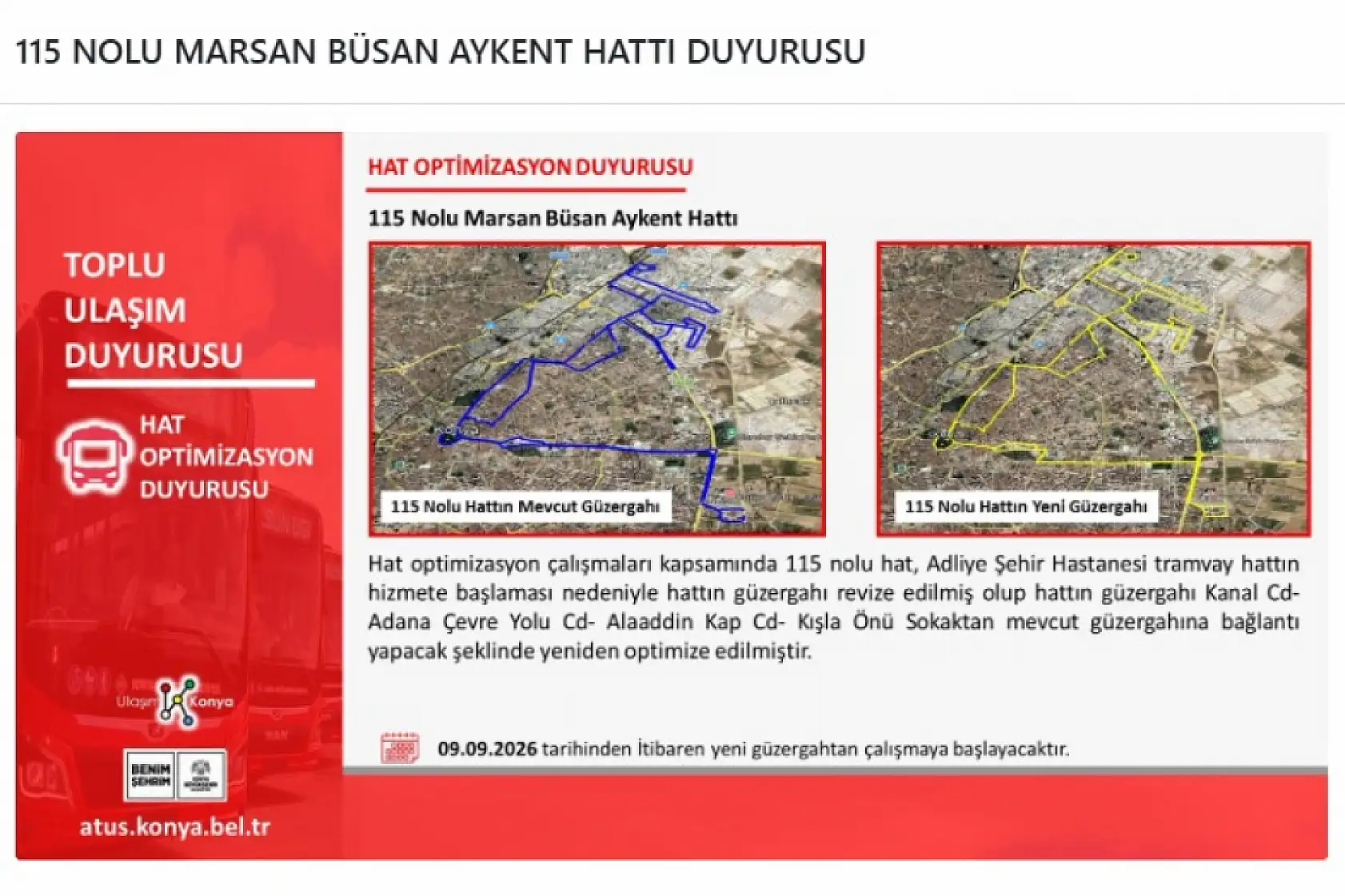 Konya'da birçok otobüs hat ve güzargahı değişti