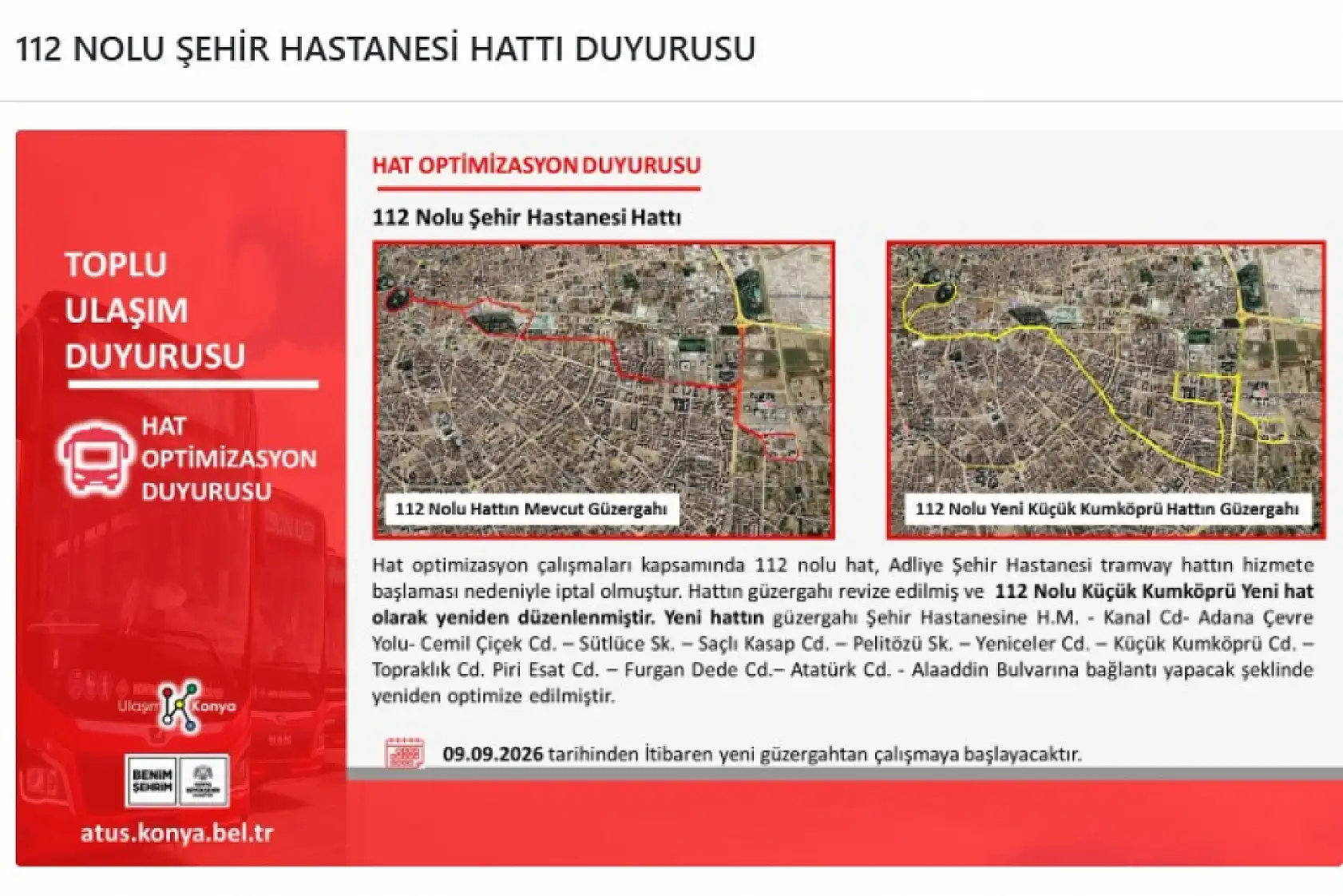 Konya'da birçok otobüs hat ve güzargahı değişti