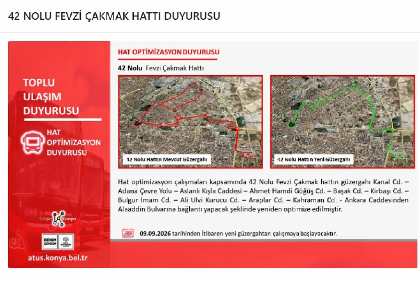 Konya'da birçok otobüs hat ve güzargahı değişti