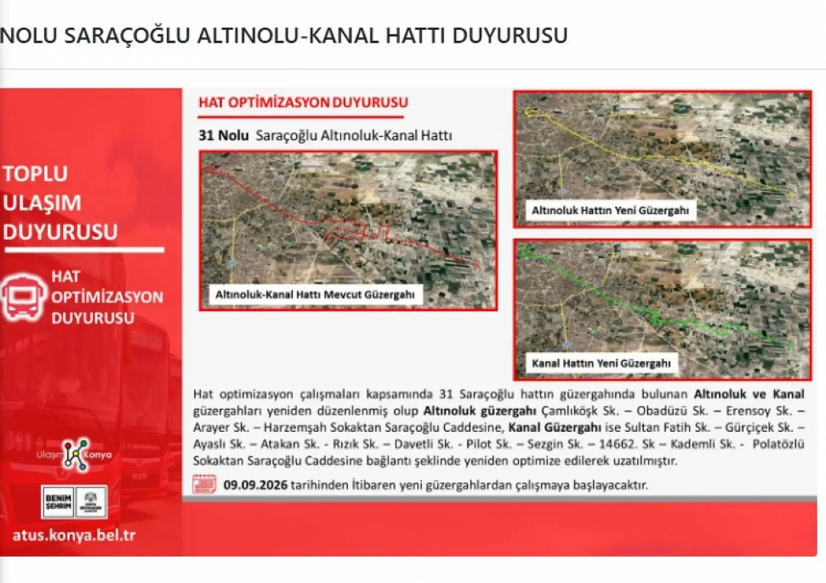 Konya'da birçok otobüs hat ve güzargahı değişti