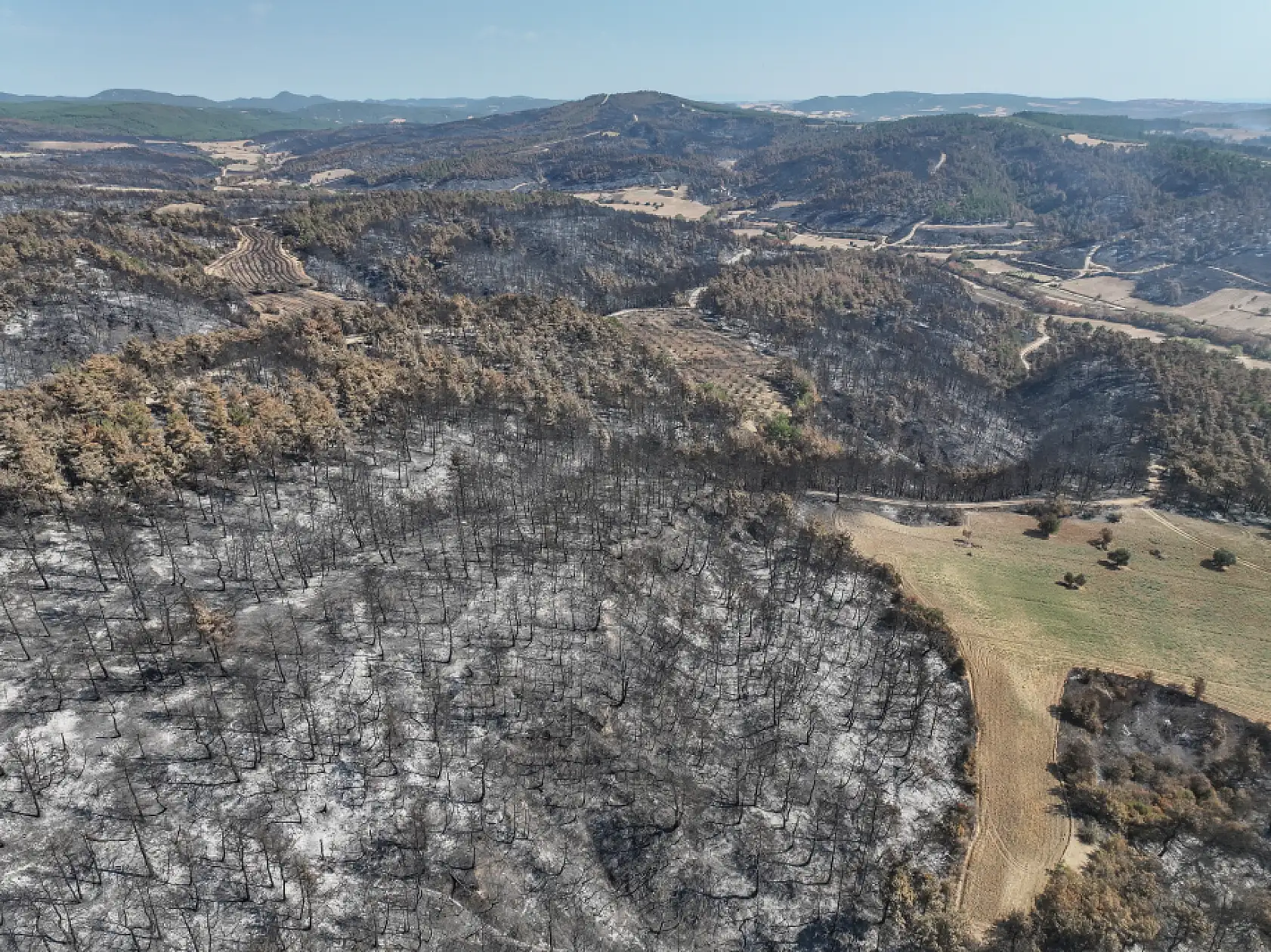 Yangında zarar gören alanlar dronla görüntülendi