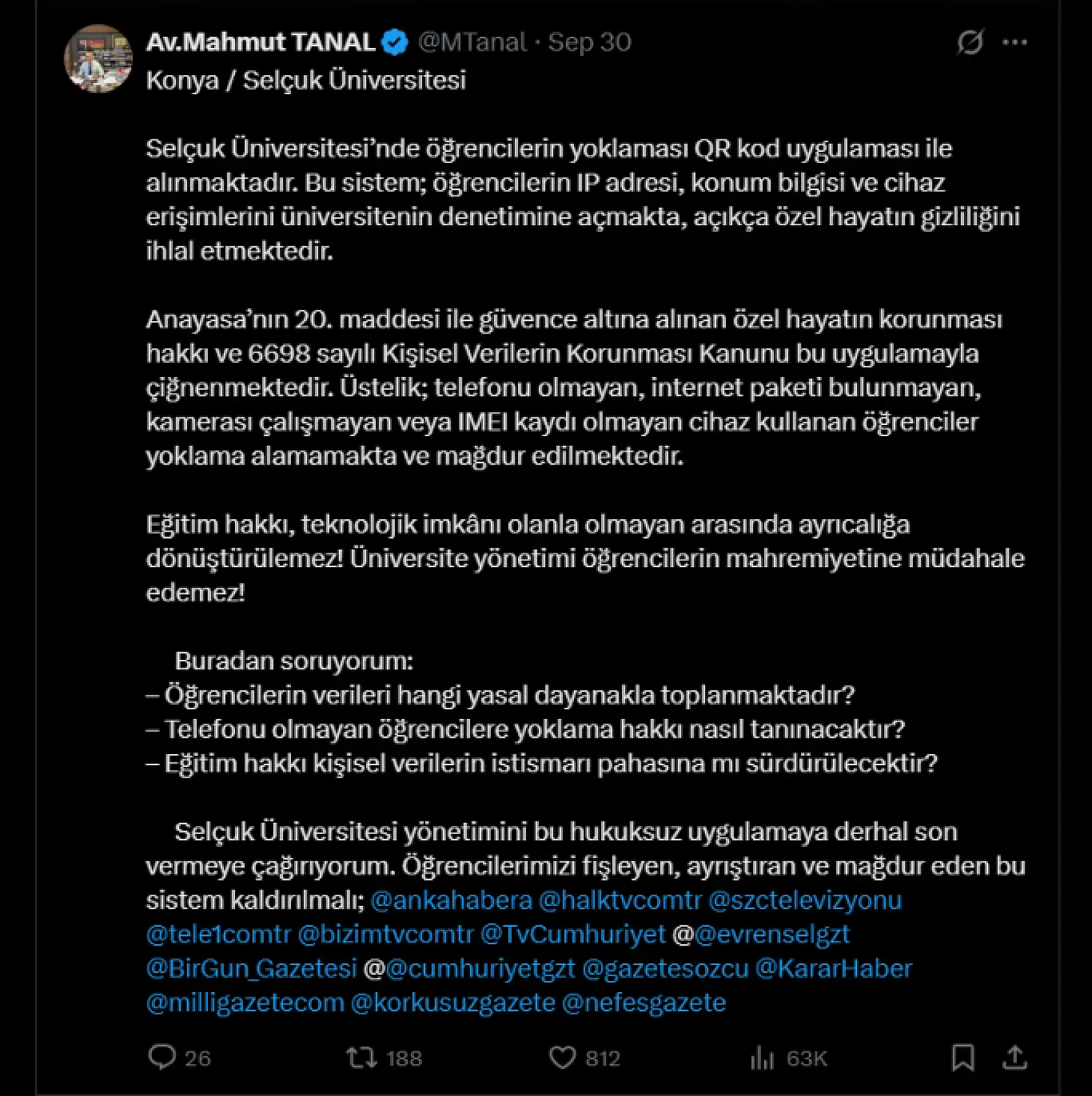 Konya'daki üniversitenin QR kod uygulaması ülke gündeminde: Vekilden eleştiri!