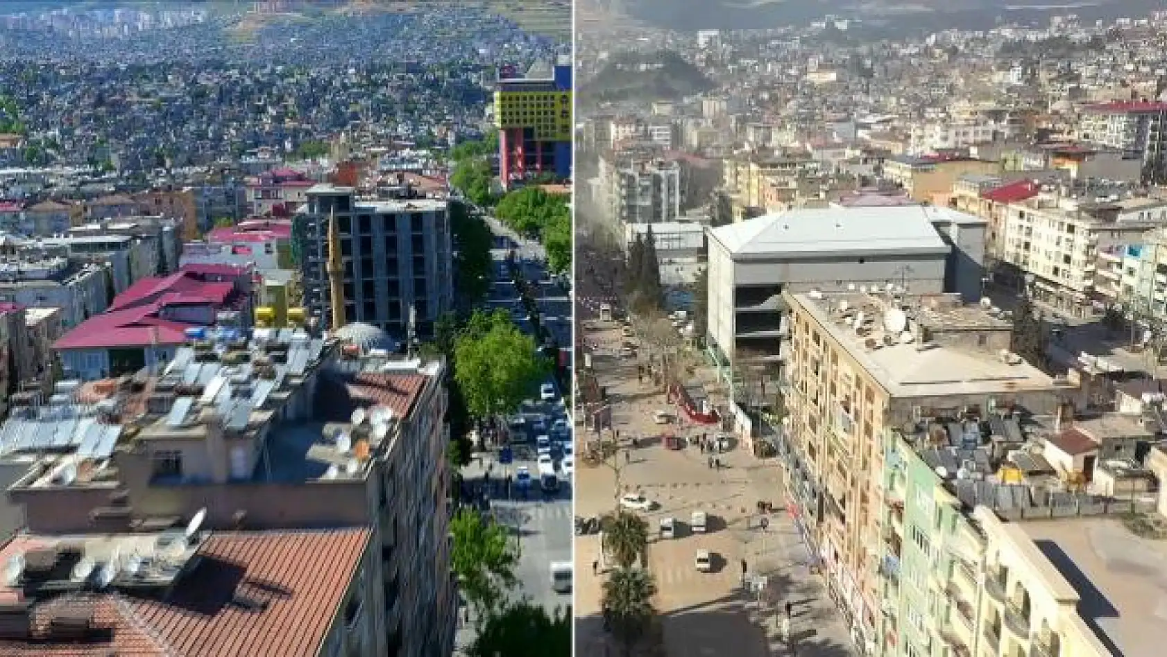 Kahramanmaraş'ın deprem öncesi ve sonrası görüntüleri yıkımın boyutunu gösteriyor